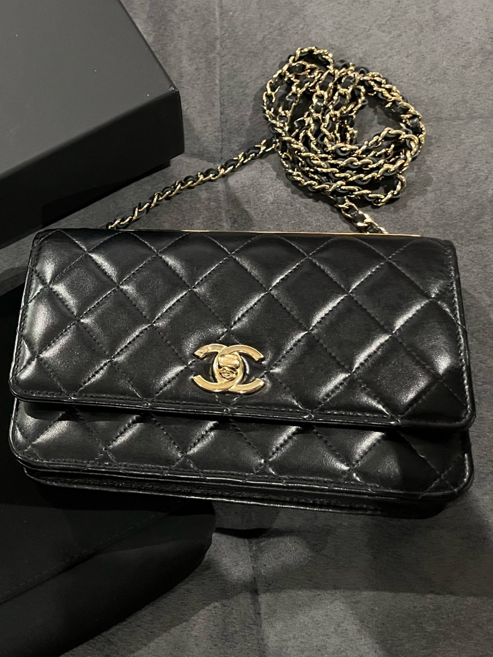 Authentic CHANEL Trendy Wallet On Chain with Light Gold Hardware